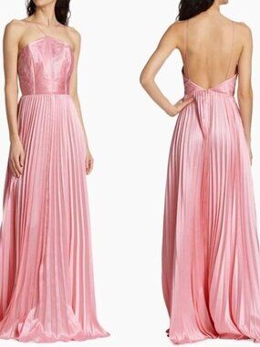 Amur Kamari Pleated Halterneck Maxi Dress in Rosewater Pink Size 4